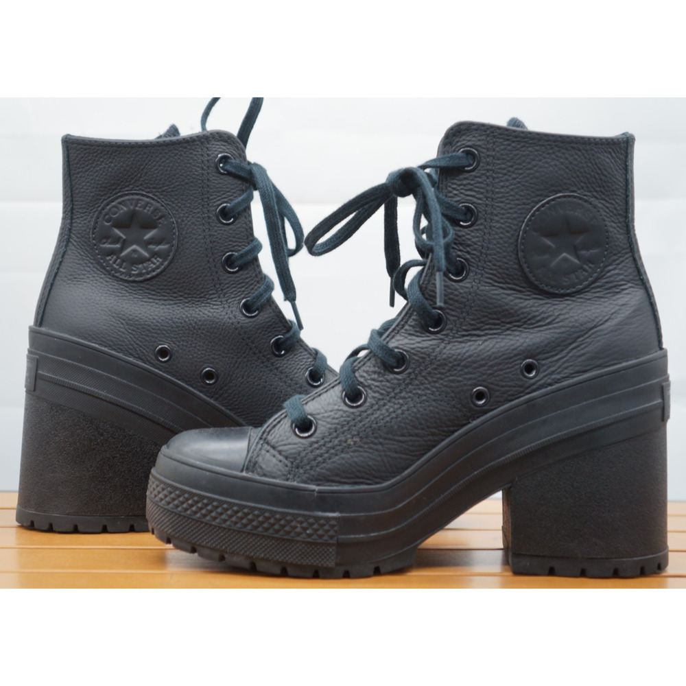 Converse Chuck 70 De Luxe Heel Leather High Boots Womens Size 7.5 Black Shoes - Picture 8 of 12